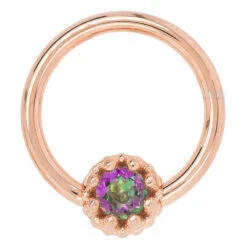 Crown Captive Bead Ring (CBR) In Gold With Mystic Topaz -Starfire – Body Jewelry 40287 BodyVision BVLACrownCaptiveBeadRing CBR inGoldwithMysticTopazSingleRoseGold3.82