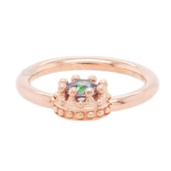 Crown Captive Bead Ring (CBR) In Gold With Mystic Topaz -Starfire – Body Jewelry 40287 BodyVision BVLACrownCaptiveBeadRing CBR inGoldwithMysticTopazSingleRoseGold3.84