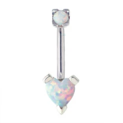 'Tres Jolie' Heart Opal Navel Curve -Starfire – Body Jewelry 40308 LeroiTresJolieHeartOpalNavelCurveSingleWhite1