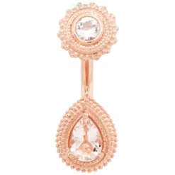 "Robyn" Afghan Pear Navel J Curve In Gold With Morganite -Starfire – Body Jewelry 40358 BVLABodyVisionRobynAfghanPearNavelJCurveinGoldwithMorganiteSingleRoseGold1 b4f705eb 21fc 471c bbcf 871077b2f1e8