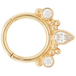 "Eden Pear" Hinge Ring In Gold With White CZ's -Starfire – Body Jewelry 40365 BodyVision BVLAEdenPearHingeRinginGoldwithWhiteCZSingleYellowGold1