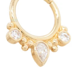"Eden Pear" Hinge Ring In Gold With White CZ's -Starfire – Body Jewelry 40365 BodyVision BVLAEdenPearHingeRinginGoldwithWhiteCZSingleYellowGold3