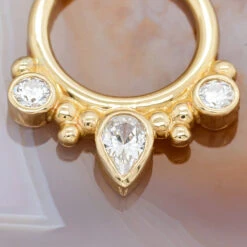 "Eden Pear" Hinge Ring In Gold With White CZ's -Starfire – Body Jewelry 40365 BodyVision BVLAEdenPearHingeRinginGoldwithWhiteCZzFunky
