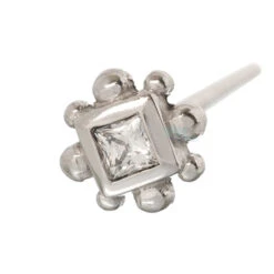 Princess Bezel With 8 Beads Nostril Screw In Gold With White CZ