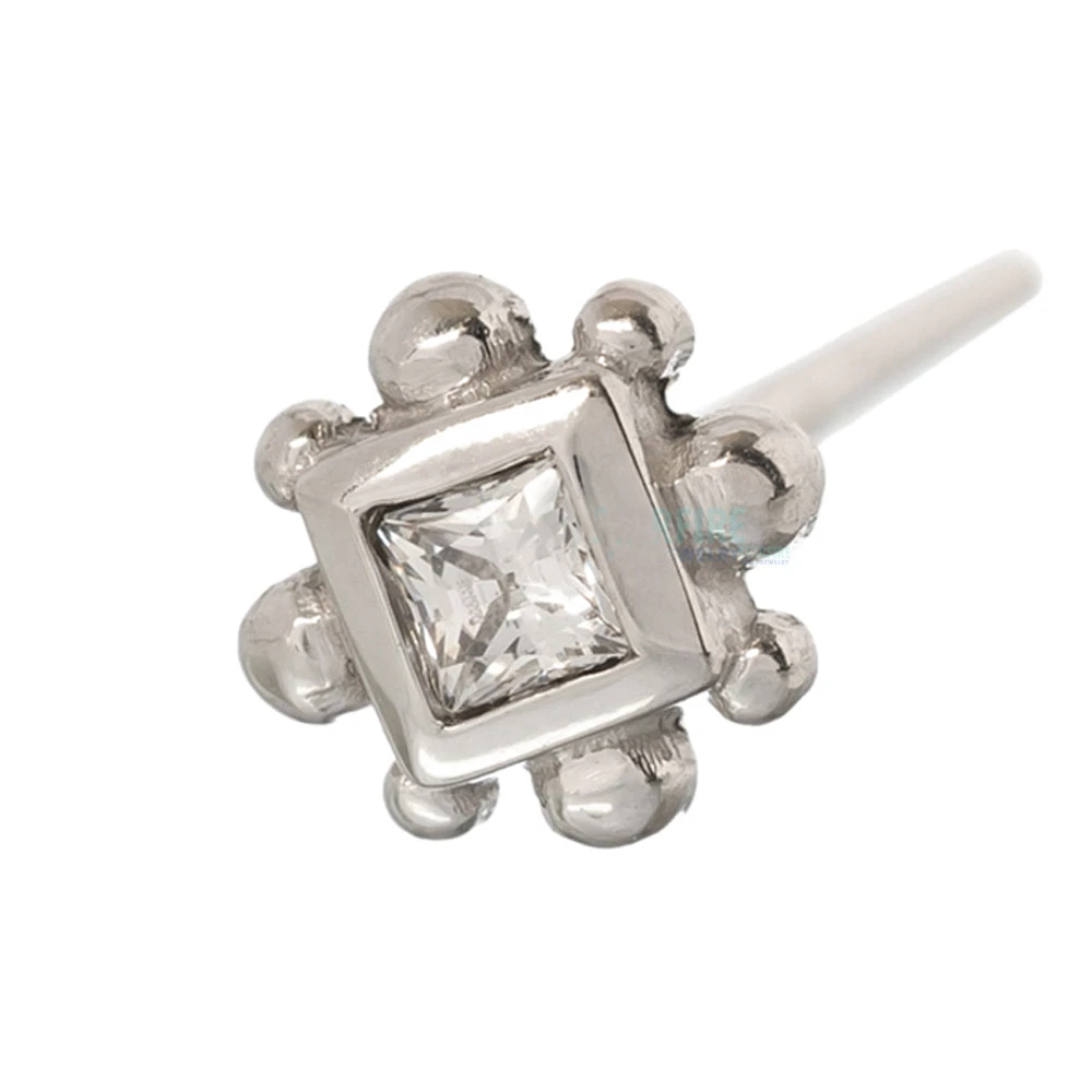 Princess Bezel With 8 Beads Nostril Screw In Gold With White CZ 4 Princess Bezel With 8 Beads Nostril Screw In Gold With White CZ - Image 2