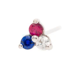 Tri Prong Cluster Nostril Screw In Gold With Red, White & Blue CZ's