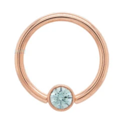 Captive Bead Ring (CBR) In Gold With Bezel-set Cyan CZ Captive Bead