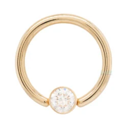 Captive Bead Ring (CBR) In Gold With Bezel-set DIAMOND Captive Bead