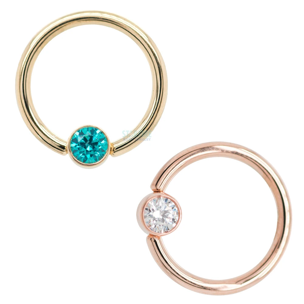 Captive Bead Ring (CBR) In Gold With Bezel-set Mint CZ Captive Bead - Image 4