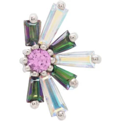 "Half Supernova" Threaded End In Gold With Mercury Mist Topaz & Mystic Topaz Surrounding A Pink Sapphire