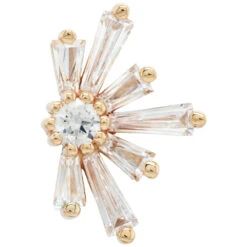 "Half Mininova" & "Half Supernova" Threaded End In Gold With White CZ's -Starfire – Body Jewelry 40376 BodyVision BVLAHalfSupernovaThreadedEndinGoldwithWhiteCZ sSingle14mmYellowGold2