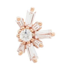 "Half Mininova" & "Half Supernova" Threaded End In Gold With White CZ's -Starfire – Body Jewelry 40376 BodyVision BVLAHalfSupernovaThreadedEndinGoldwithWhiteCZ sSingle8mmRoseGold2