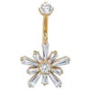 "Supernova" Navel J Curve In Gold With White CZ's -Starfire – Body Jewelry 40376 BodyVision BVLASupernovaNavelJCurveinGoldwithWhiteCZSingleYellowGoldVENDORPHOTO