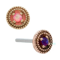 Threadless: Double Millgrain Round Pin In Gold With Opal In Prong's