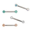 Threadless: Princess-Cut Brilliant-Cut Gems Side-Set Nipple Barbell In Prong's - 1/2" - Single -Starfire – Body Jewelry 40430 AnatometalPrincess CutBrilliant CutGemSide SetNippleBarbellAsstGroup1