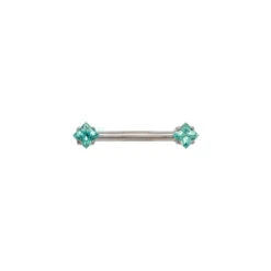 Threadless: Princess-Cut Brilliant-Cut Gems Side-Set Nipple Barbell In Prong's - 1/2" - Single -Starfire – Body Jewelry 40430 AnatometalPrincess CutBrilliant CutGemSide SetNippleBarbellSingleFM1