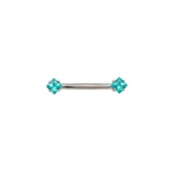 Threadless: Princess-Cut Brilliant-Cut Gems Side-Set Nipple Barbell In Prong's - 1/2" - Single -Starfire – Body Jewelry 40430 AnatometalPrincess CutBrilliant CutGemSide SetNippleBarbellSingleMG1