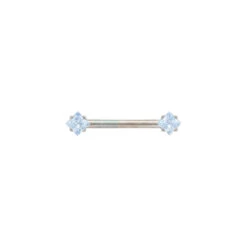 Threadless: Princess-Cut Brilliant-Cut Gems Side-Set Nipple Barbell In Prong's - 1/2" - Single -Starfire – Body Jewelry 40430 AnatometalPrincess CutBrilliant CutGemSide SetNippleBarbellSinglePW3mm1 1