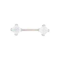 Threadless: Princess-Cut Brilliant-Cut Gems Side-Set Nipple Barbell In Prong's - 1/2" - Single -Starfire – Body Jewelry 40430 Anatometal Princess Cut Brilliant Cut Gem Side Set Nipple Barbell Single 6mm CZ 1 1