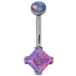 Princess-Cut Opal Cabochon Navel Curve -Starfire – Body Jewelry 40433 AnatometalPrincess CutOpalNavelCurveSingle6mmOP38