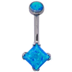 Princess-Cut Opal Cabochon Navel Curve -Starfire – Body Jewelry 40433 AnatometalPrincess CutOpalNavelCurveSingle6mmOP5