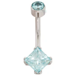 Princess-Cut Brilliant Gem Navel Curve -Starfire – Body Jewelry 40433 Anatometal Princess Cut Brilliant Navel Curve Single 6mm PS 1