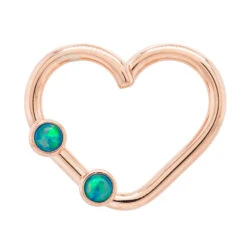 "Heartbreaker" Ring In Gold With Opals -Starfire – Body Jewelry 40442 BVLABodyVisionHeartbreakerRinginGoldwithOpalsSingleRightRoseGoldTealOpal2