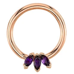 Triple Marquise Fan Seam Ring In Gold With Amethyst