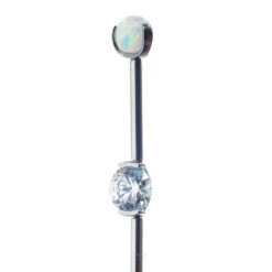 Round Faceted Gem Industrial Barbell With Opal Balls In Prong's -Starfire – Body Jewelry 40454 IndustrialStrengthRoundCZGemmedIndustrialBarbellwithOpalBallProngs 11.4WCZwithWH2