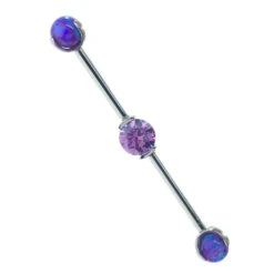 Round Faceted Gem Industrial Barbell With Opal Balls In Prong's -Starfire – Body Jewelry 40454 IndustrialStrengthRoundCZGemmedIndustrialBarbellwithOpalBallProngs 13.8FPUwithSL1