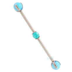 Round Faceted Gem Industrial Barbell With Opal Balls In Prong's -Starfire – Body Jewelry 40454 IndustrialStrengthRoundCZGemmedIndustrialBarbellwithOpalBallProngs 3mmMGCZwithSB1