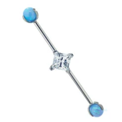 Princess-Cut Faceted Gem Industrial Barbell With Opal Balls In Prong's -Starfire – Body Jewelry 40455 IndustrialStrengthPrincess CutCZGemmedIndustrialBarbellwithOpalBallProngs 13.8WCZwithSB1 f694c2ea bf02 4af6 b605 add1e8feb764