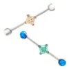 Princess-Cut Faceted Gem Industrial Barbell With Opal Balls In Prong's -Starfire – Body Jewelry 40455 IndustrialStrengthPrincess CutCZGemmedIndustrialBarbellwithOpalBallProngsAsstGroup