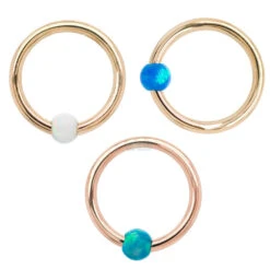 Captive Bead Ring (CBR) In Gold With Orange Opal Captive Bead