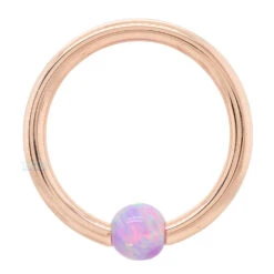Captive Bead Ring (CBR) In Gold With Lavender Opal Captive Bead -Starfire – Body Jewelry 40479 BVLABodyVisionCaptiveBeadRingCBRinGoldwithOpalCaptiveBeadSingle3.8RoseGoldLavenderOpal3mm