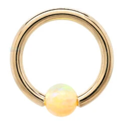 Captive Bead Ring (CBR) In Gold With Limon (Yellow) Opal Captive Bead
