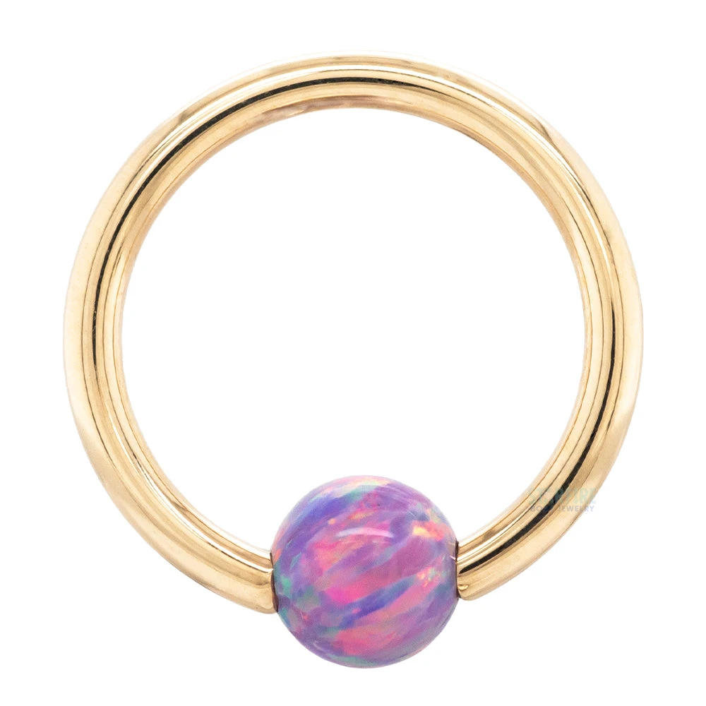 Captive Bead Ring (CBR) In Gold With Lavender Opal Captive Bead