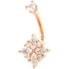 "Pleades" Navel J Curve In Gold With White CZ's -Starfire – Body Jewelry 40480 BodyVIsion BVLAPleadesNavelJCurveinGoldwithWhiteCZSingleRoseGold1