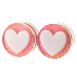 Heart Glass Plugs - White On Magenta Dichroic