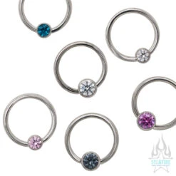 Captive Bead Ring (CBR) With Bezel-Set Faceted Gem