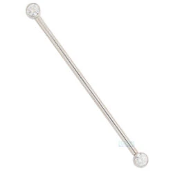 Forward Facing Industrial Barbell In Gold With White CZ's -Starfire – Body Jewelry 40514 BodyVision BVLAForwardFacingIndustrialBarbellinGoldwithWhiteCZSingleWhiteGold3mm2