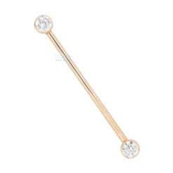Forward Facing Industrial Barbell In Gold With White CZ's -Starfire – Body Jewelry 40514 BodyVision BVLAForwardFacingIndustrialBarbellinGoldwithWhiteCZSingleYellowGold11.44mm2