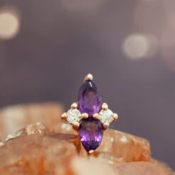 Threadless: "Ethereal" End In Gold With Amethyst & CZ's -Starfire – Body Jewelry 40568 BuddhaJewelryOrganicsthreadlessEtherealEndinGoldwithAmethyst CZ sSinglezFunkyRoseGold