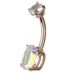 Oval Prong Navel Curve In Gold With Mercury Mist Topaz -Starfire – Body Jewelry 40583 BVLABodyVisionOvalProngNavelCurveinGoldwithMercuryMistTopazSingleRoseGold3