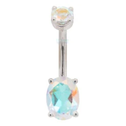 Oval Prong Navel Curve In Gold With Mercury Mist Topaz -Starfire – Body Jewelry 40583 BVLABodyVisionOvalProngNavelCurveinGoldwithMercuryMistTopazSingleWhiteGold1