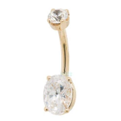 Oval Prong Navel Curve In Gold With White CZ