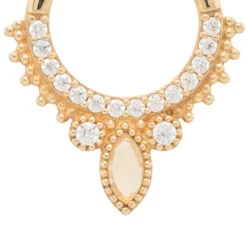 "Airelle" Hinge Ring / Clicker In Gold With Opal & CZ -Starfire – Body Jewelry 40595 BuddhaJewelryOrganicsAirelleHingeRingClickerinGoldwithOpal CZSingleYellowGold4