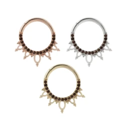 "Indra" Hinge Ring / Clicker In Gold With Smokey Quartz