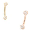 Gold Curved Barbell With White CZ's In Forward Facing Bezels -Starfire – Body Jewelry 40617 BVLABodyVisionGoldCurvedBarbellwithWhiteCZ sinForwardFacingBezelsAsstGroup2mm5.16