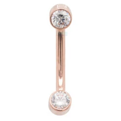 Gold Curved Barbell With White CZ's In Forward Facing Bezels -Starfire – Body Jewelry 40617 BVLABodyVisionGoldCurvedBarbellwithWhiteCZ sinForwardFacingBezelsSingle2mm5.16RoseGold1 3da0b307 8ced 4f47 9ea3 b320dfee3d46